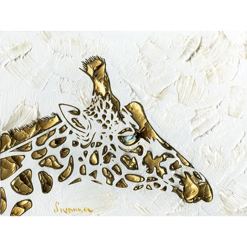 Abstract Original Giraffe Painting, Gold On White, palette knife impasto, 24”x36” MADE2ORDER