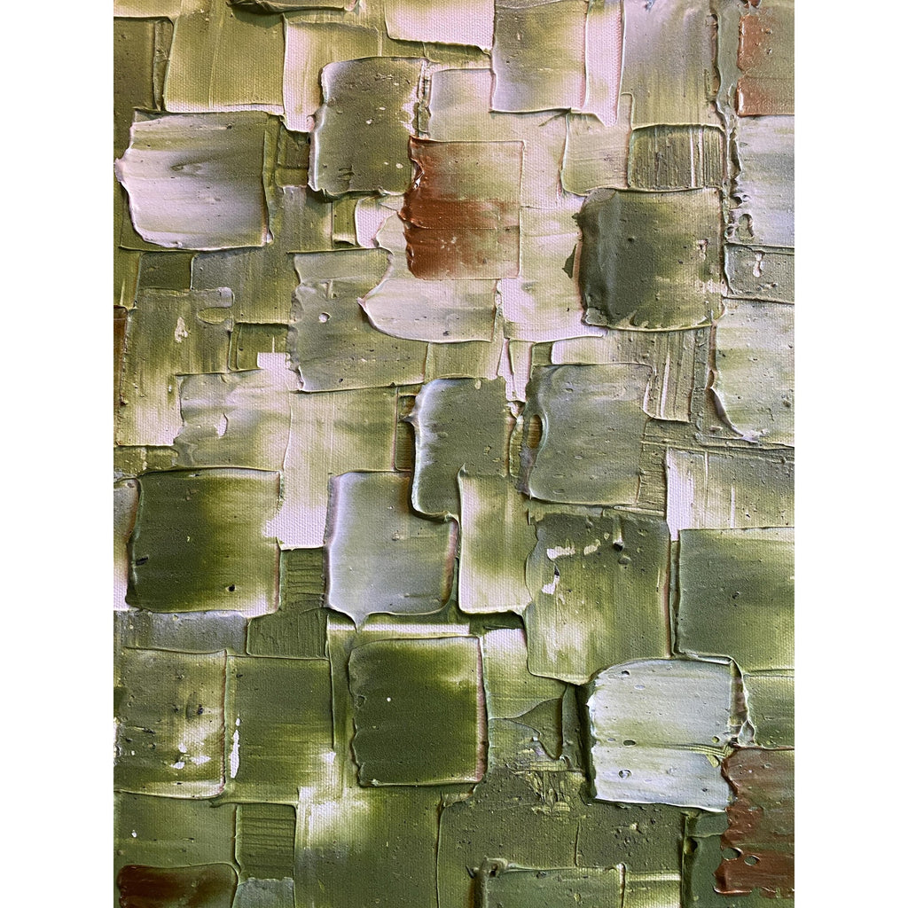 ORIGINAL Olive Green Large Abstract painting, Squares, Geometric Heavy Textured 48"x24" Palette knife Art- by Susanna Shap