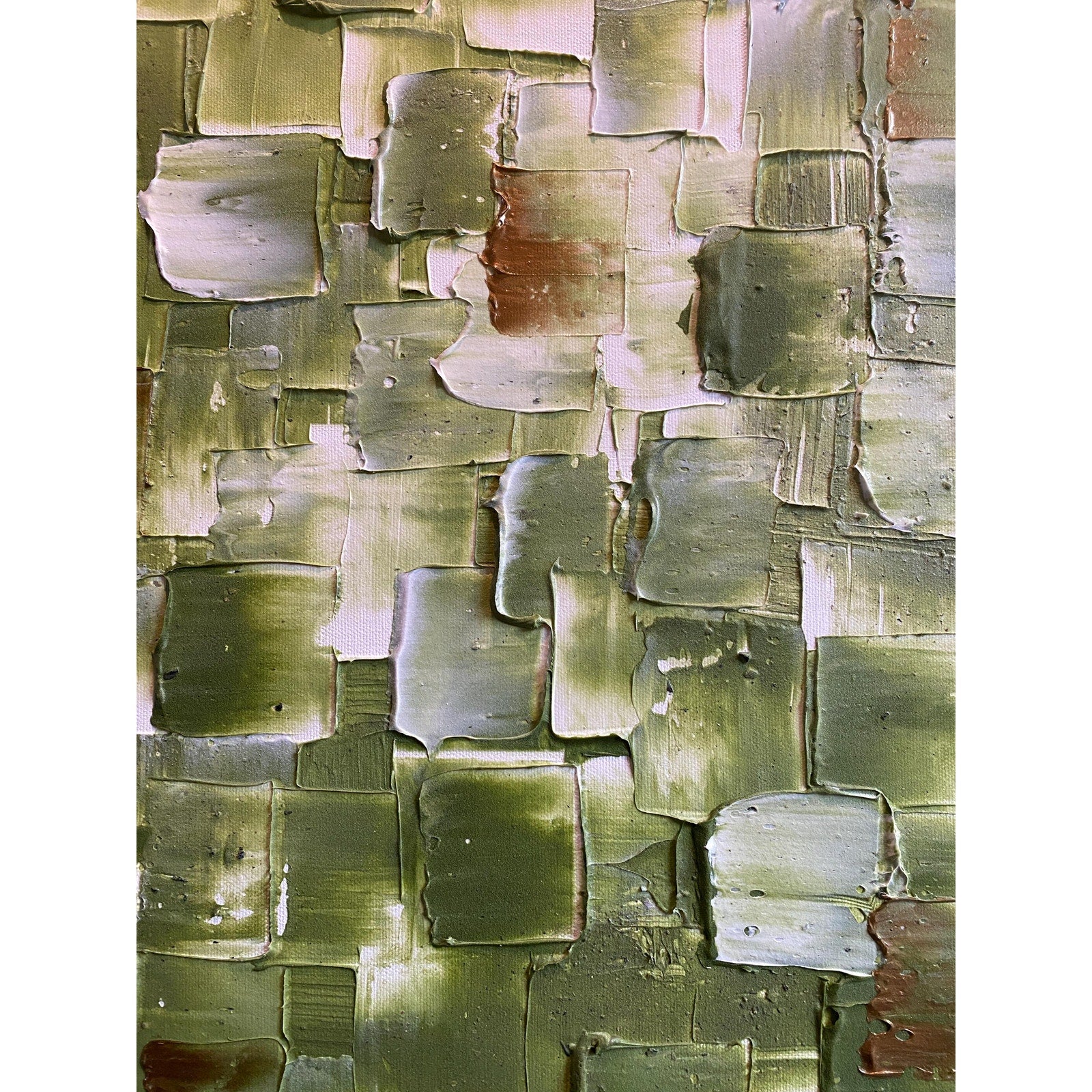 ORIGINAL Olive Green Large Abstract painting, Squares, Geometric Heavy Textured 48"x24" Palette knife Art- by Susanna Shap