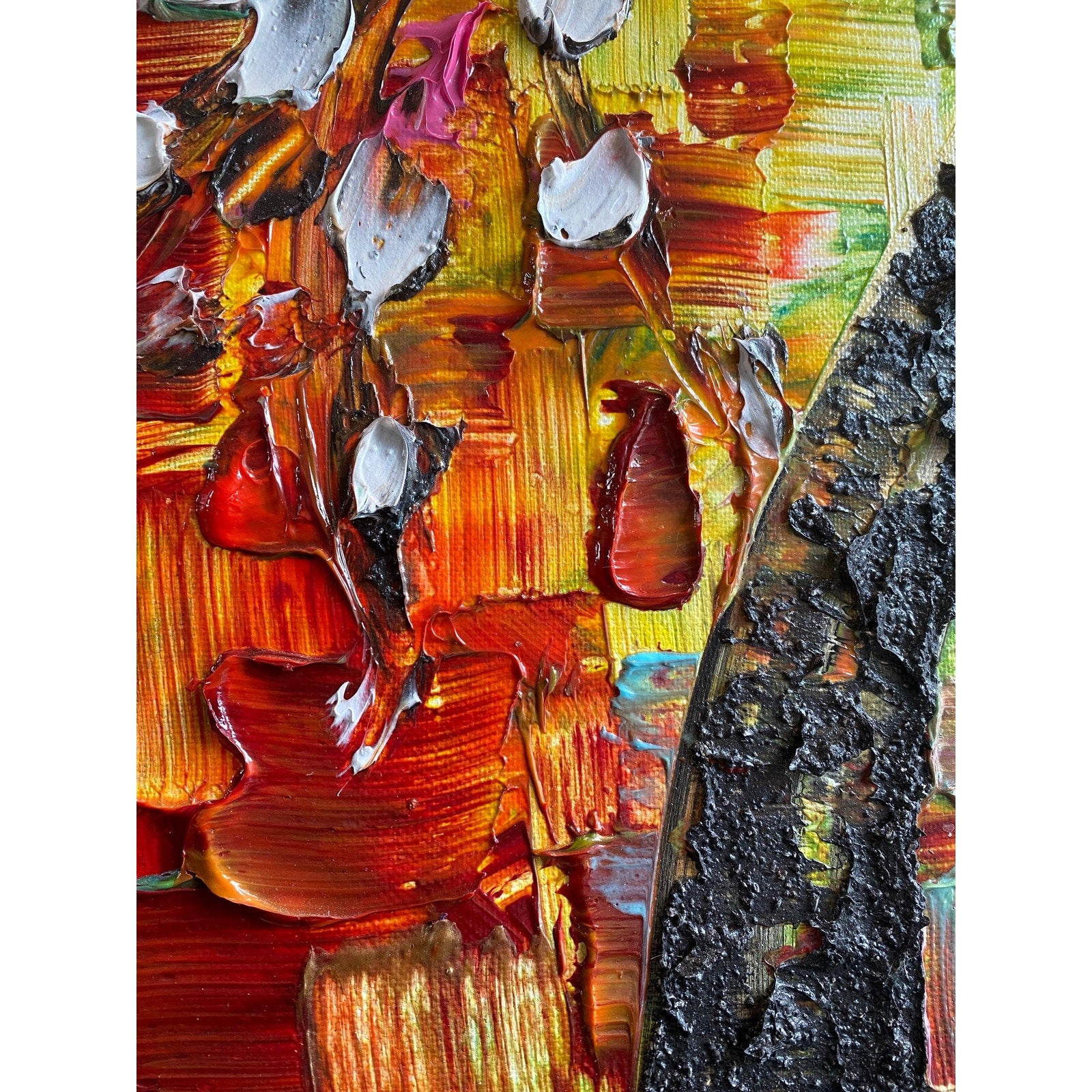 Original Palette Knife Cherry Blossom Painting, Textured Impasto Art (18"x24")