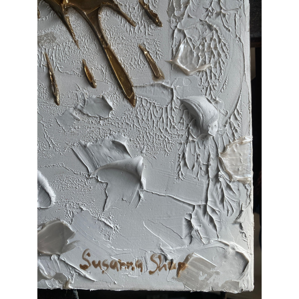 Butterfly Fairy ORIGINAL Art Abstract White & Gold Textured painting, HandMade Artwork Canvas wall art  16x20"
