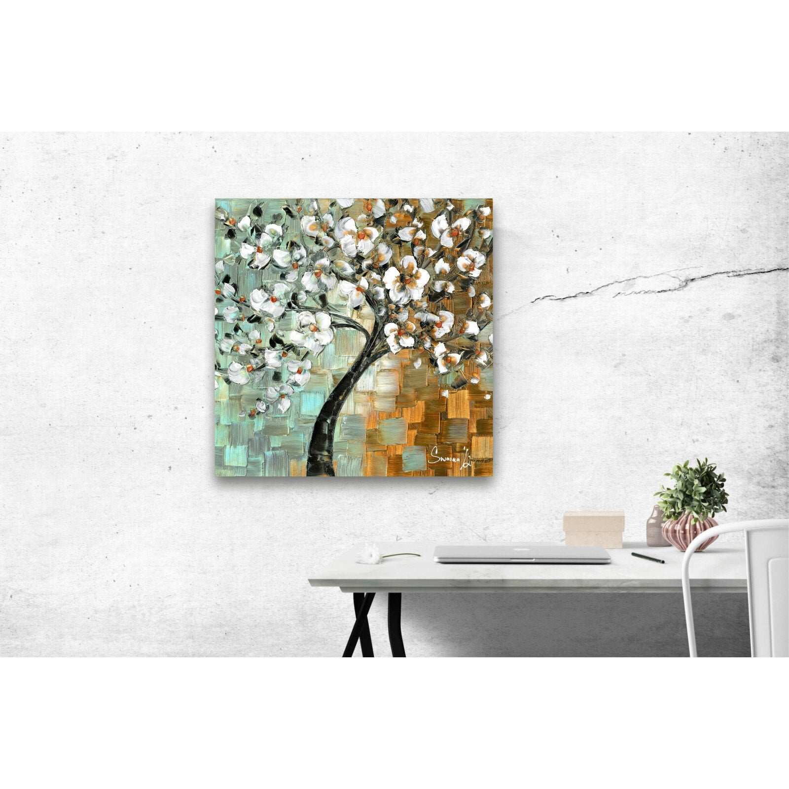 Tree Art Cherry Blossom Abstract Square Wall Art PRINT on canvas by Susanna Shap