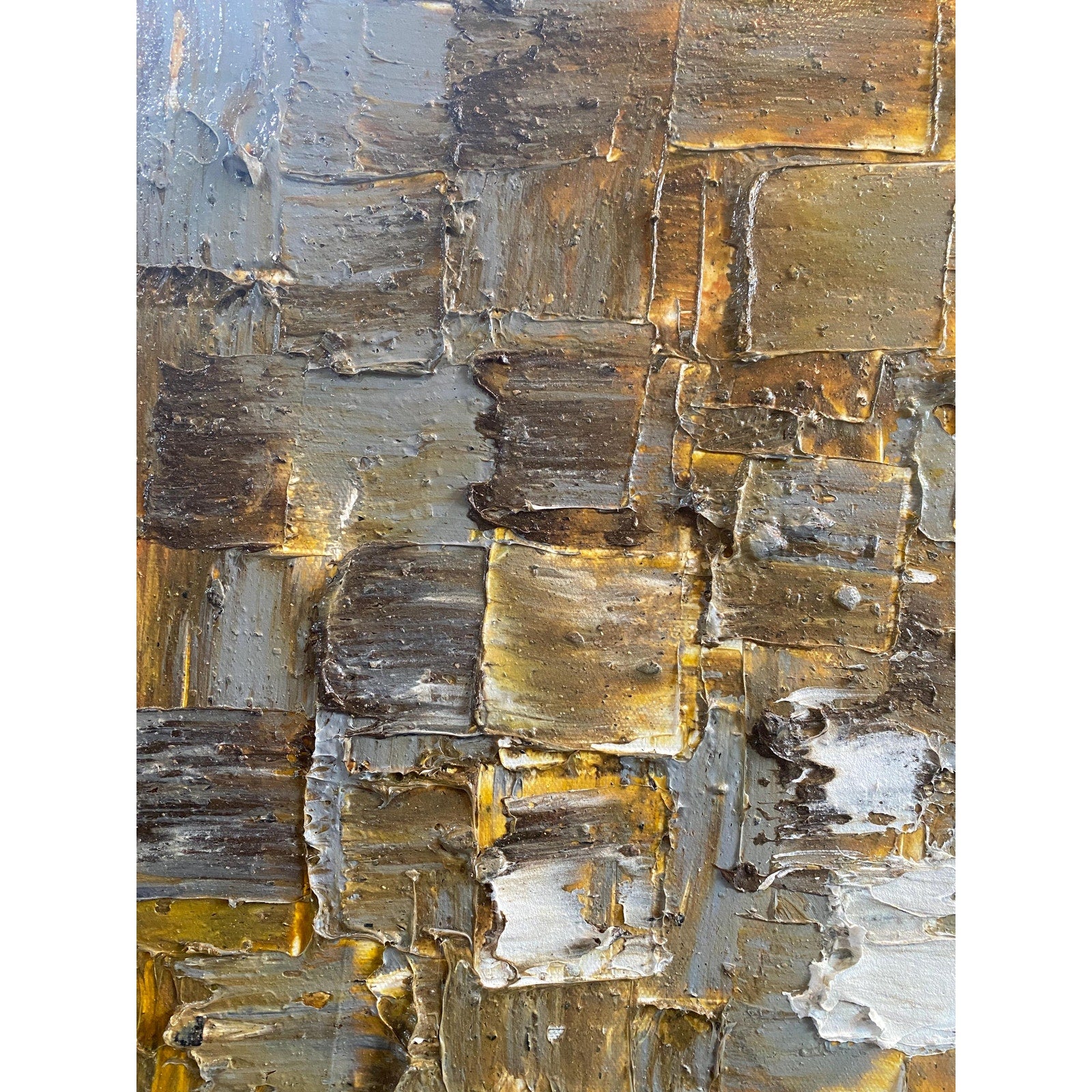 ORIGINAL Heavy Textured Large Abstract Minimalist painting Neutral Beige Gray Squares Geometric 60"x20" Palette knife Art- by Susanna Shap