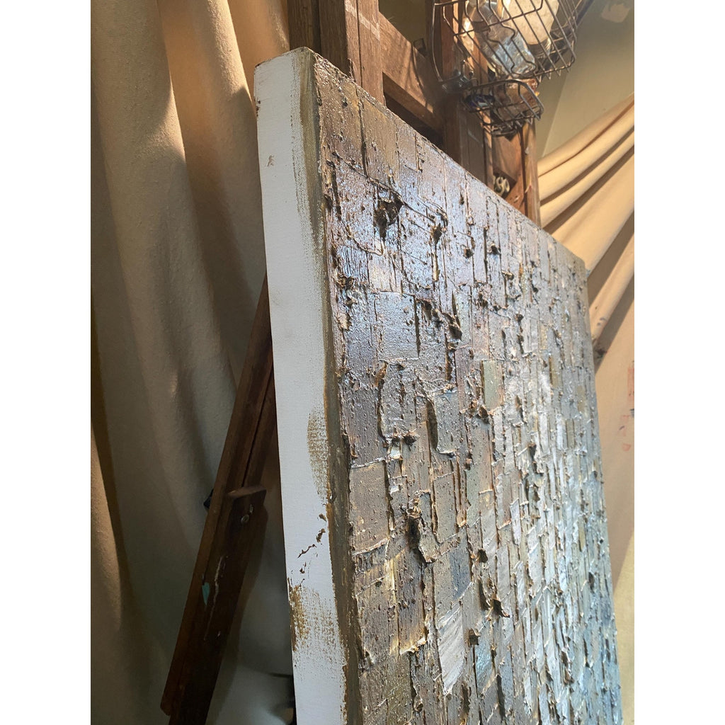 ORIGINAL Minimalist Large Abstract painting Neutral Beige Gray Squares Geometric Heavy Textured 36"x36" Palette knife Art- by Susanna Shap