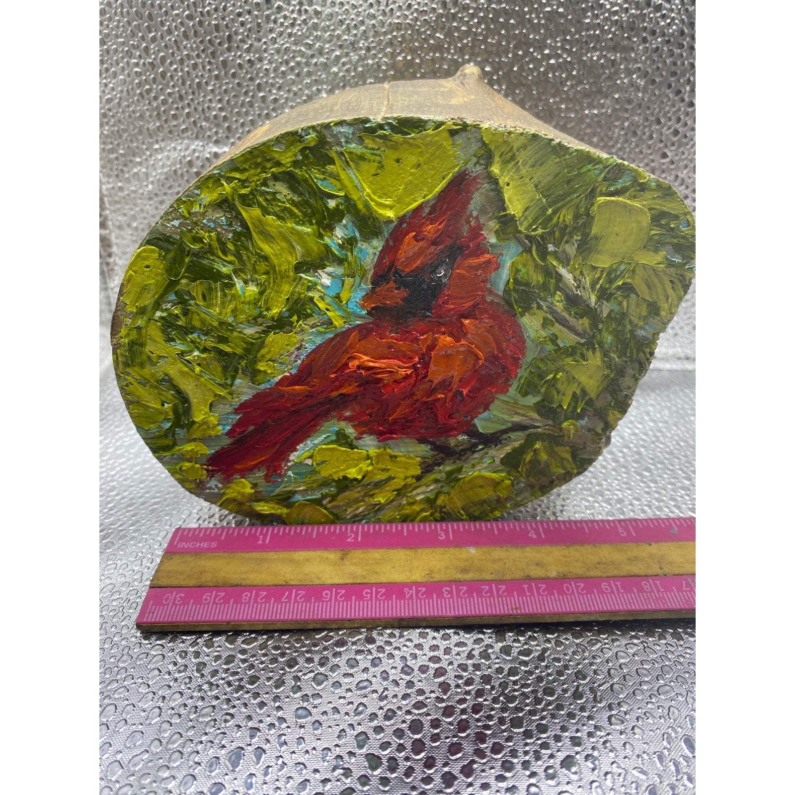ORIGINAL Red Cardinal Bird Small oil painting, impasto on wood- by Susanna Shap
