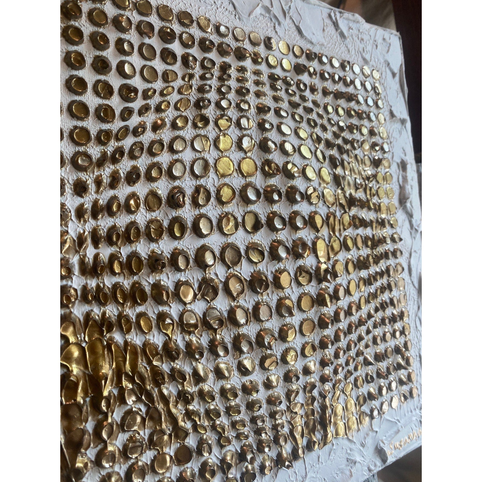 Abstract ORIGINAL Art White & Gold Textured painting, Handmade wall art, 12"x12"