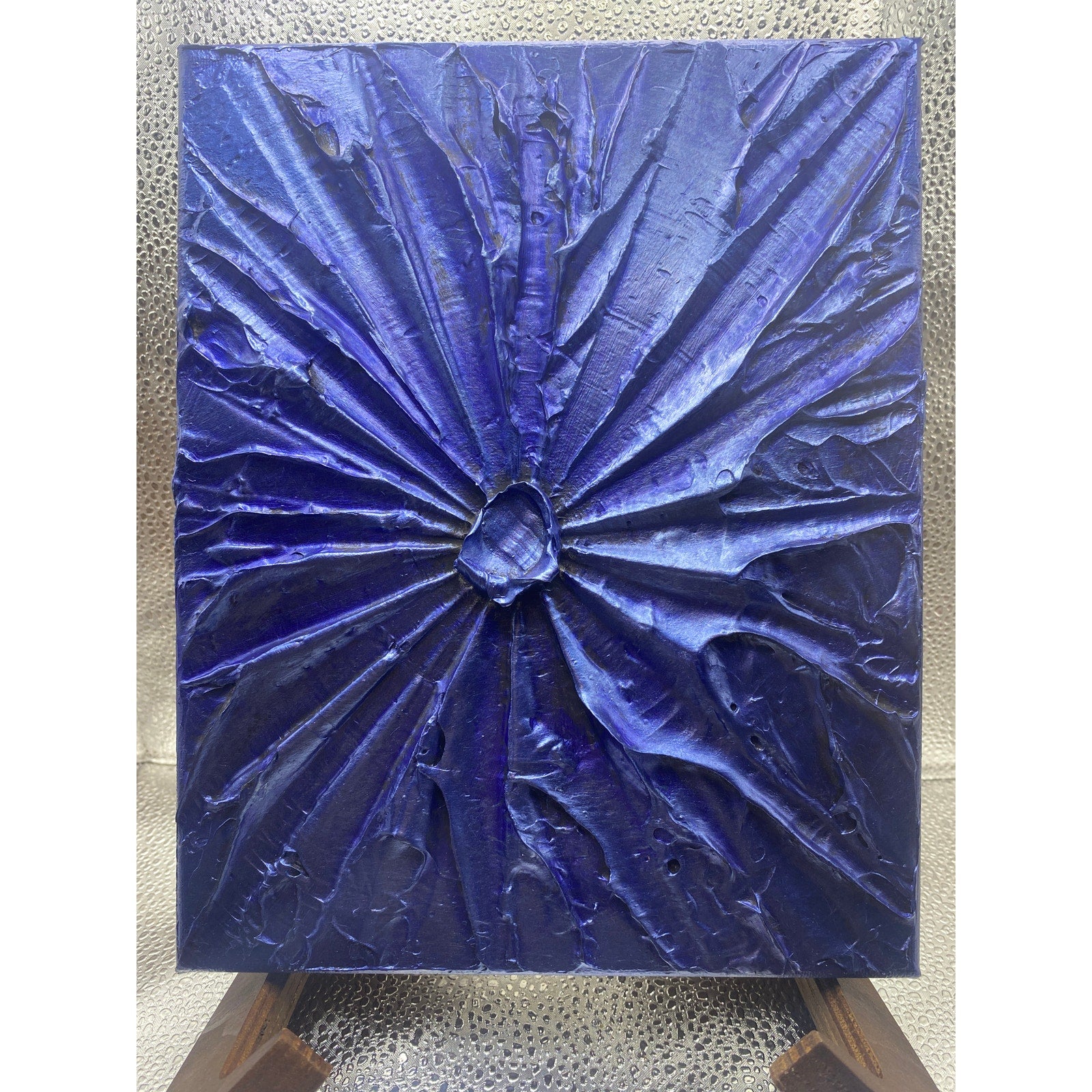 ORIGINAL Abstract Textured painting, Blue Sapphire, Metallic Palette knife Impasto Art, Small 8" x 10"