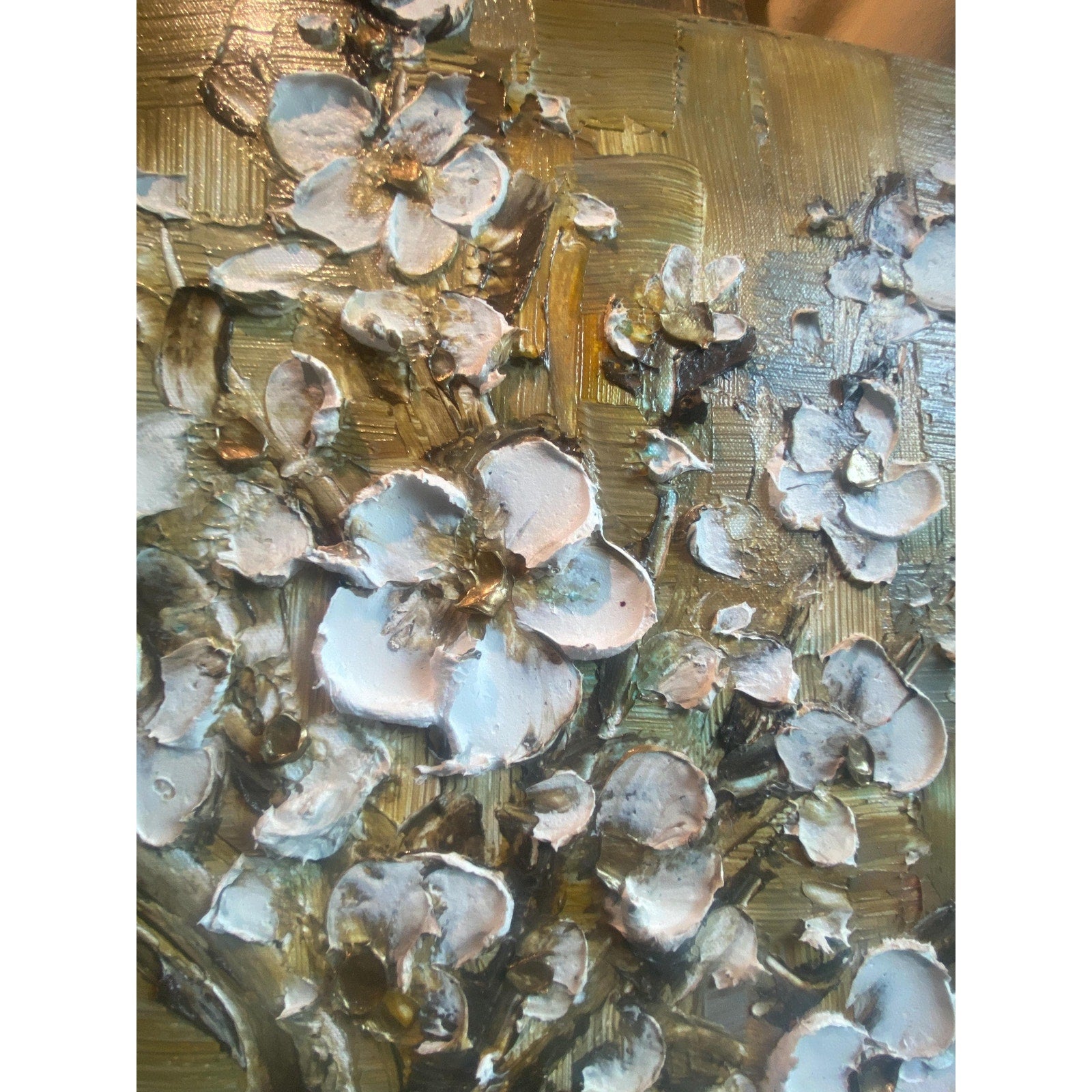 ORIGINAL TREE PAINTING abstract art textured white cherry blossom impasto palette knife textured impressionist art by susanna shap (36x24")