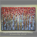 Red Birch Trees Impasto Painting, Textured Landscape Art (36x24")