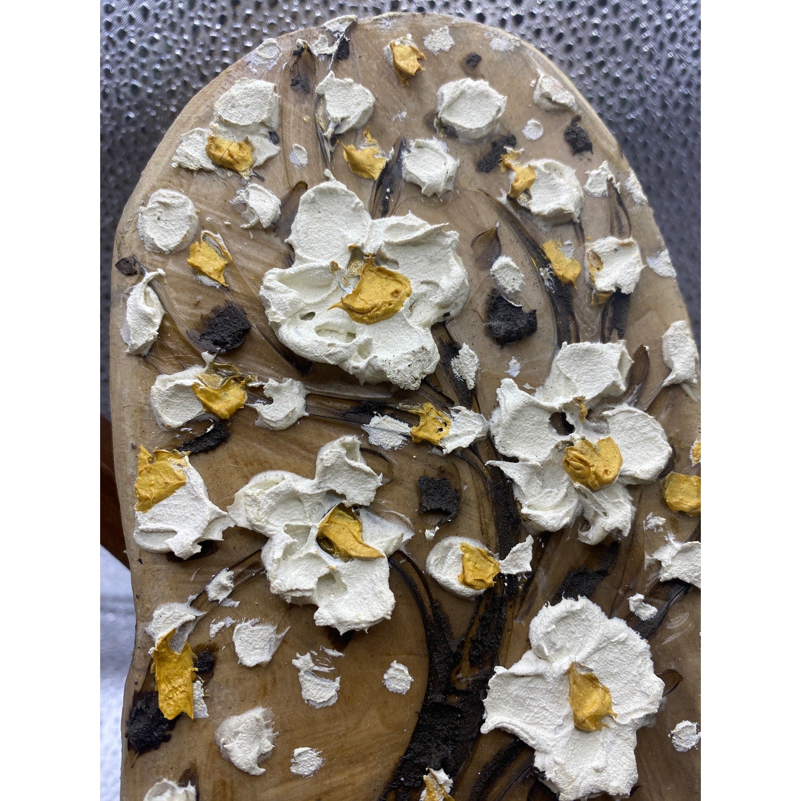 ORIGINAL Irregular organic shape Oval Miniature Tree oil painting, Small Tactile Art, on wood- by Susanna Shap