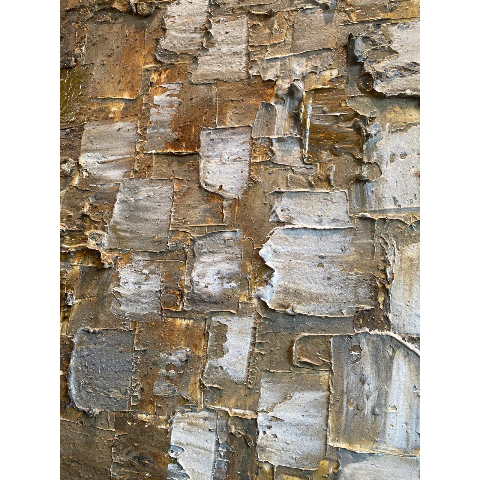 ORIGINAL Minimalist Large Abstract painting Neutral Beige Gray Squares Geometric Heavy Textured 36"x36" Palette knife Art- by Susanna Shap