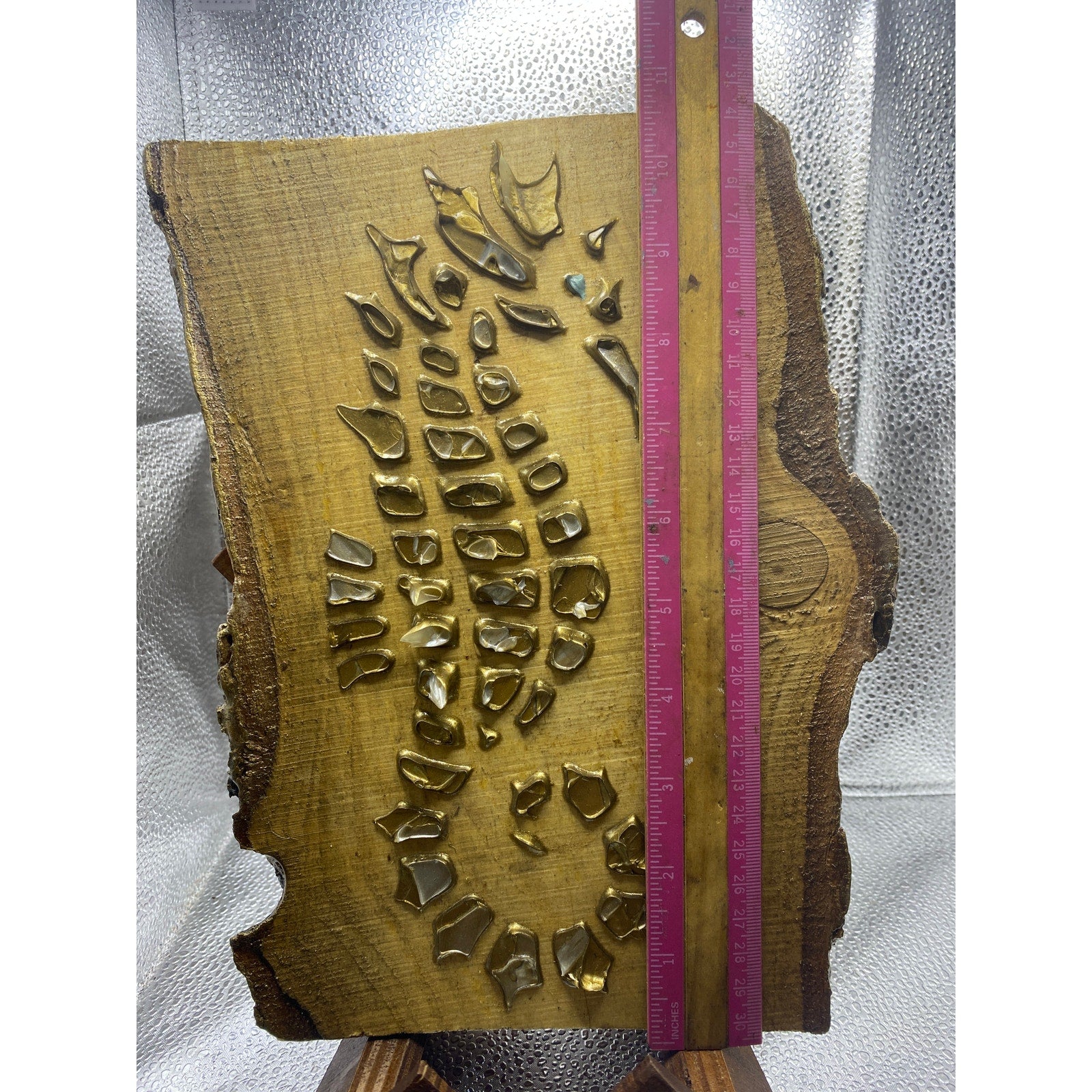 ORIGINAL Small Gold Seahorse painting, impasto tactile textured art on wood- by Susanna Shap