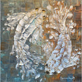White Abstract Koi Fish Painting, Original palette knife Textured Impressionism Fine Art, 20"x20" Canvas, by susanna shap