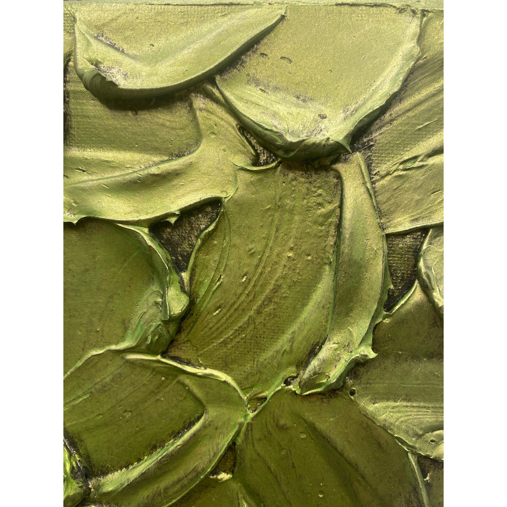 ORIGINAL Abstract Textured painting Metallic Citrine Green Textured painting, Palette knife Impasto Small 8" x 8"