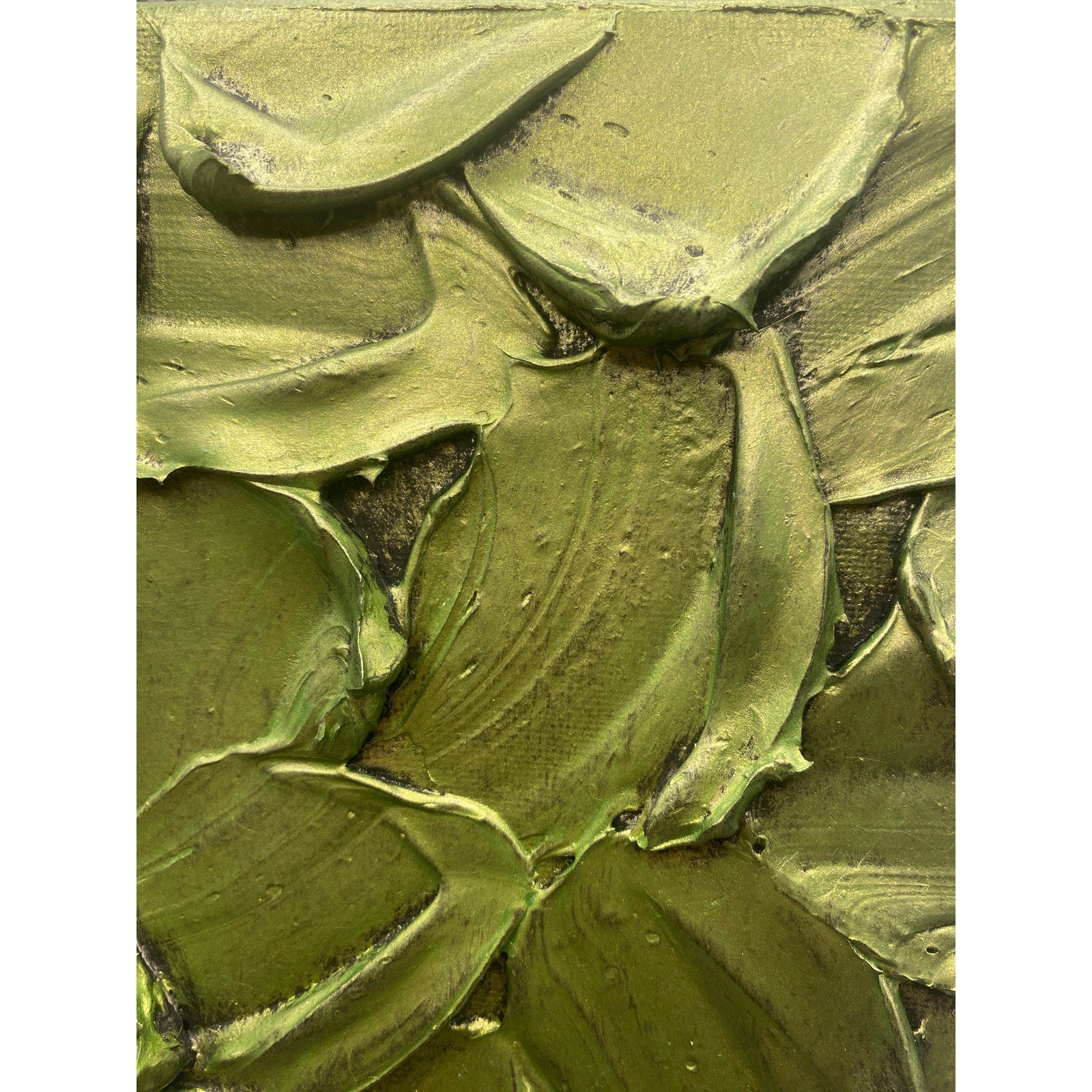 ORIGINAL Abstract Textured painting Metallic Citrine Green Textured painting, Palette knife Impasto Small 8" x 8"