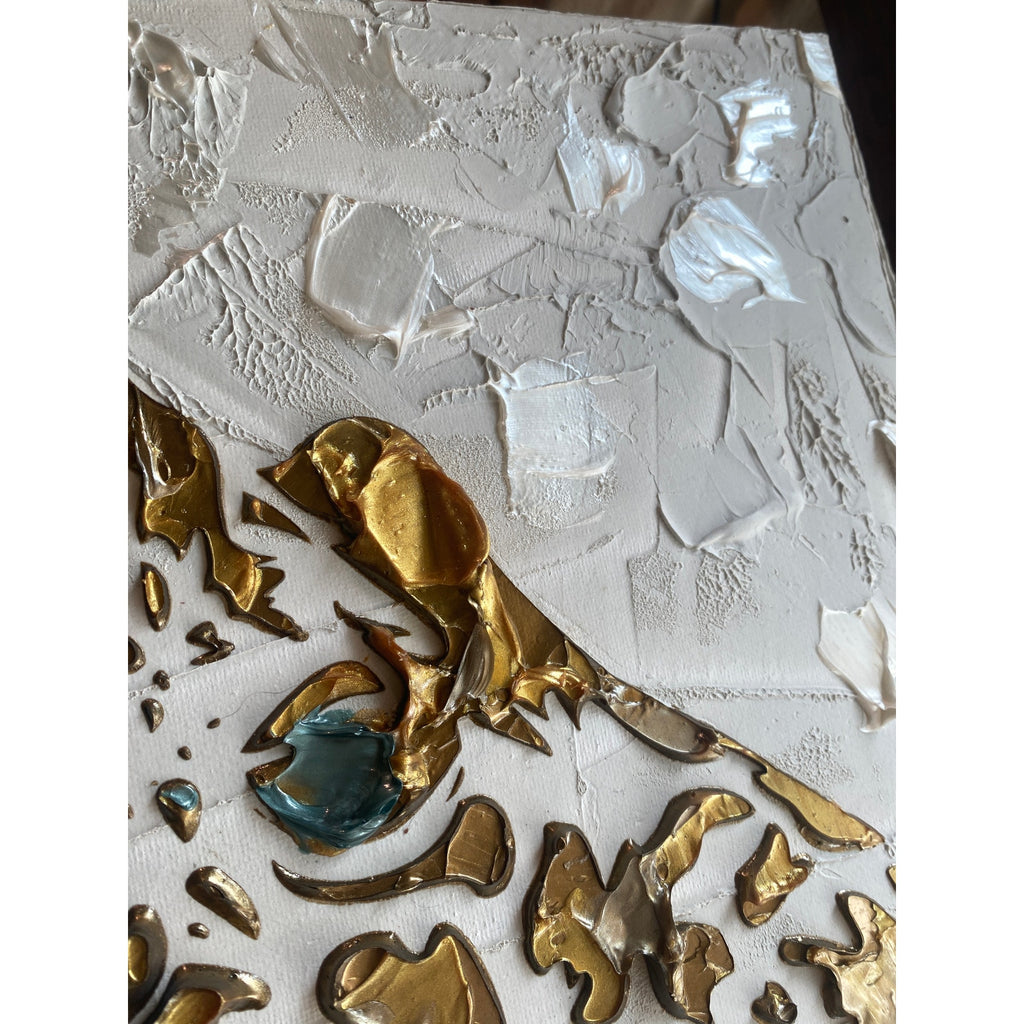 Giraffe, ORIGINAL Animal Art Abstract White & Gold Textured painting, Handmade Canvas wall art by Susanna Shap