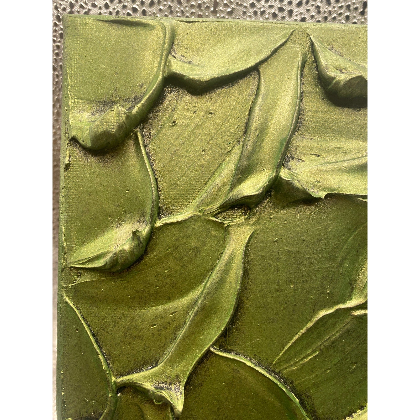 ORIGINAL Abstract Textured painting Metallic Citrine Green Textured painting, Palette knife Impasto Small 8" x 8"