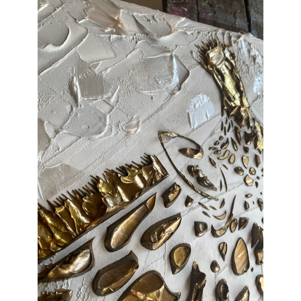 Giraffe, ORIGINAL Animal Art Abstract White & Gold Textured painting, Handmade Canvas wall art by Susanna Shap