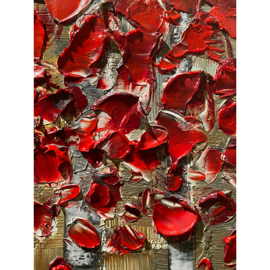 Red Birch Trees Impasto Painting, Textured Landscape Art (36x24")