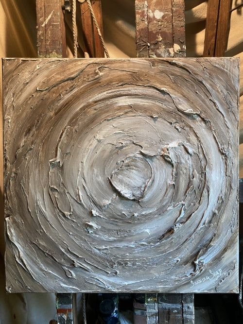 Coffee and cream latte- brown abstract textured art ORIGINAL painting on canvas mixed media impasto Palette knife Art 24x24” by Susanna Shap