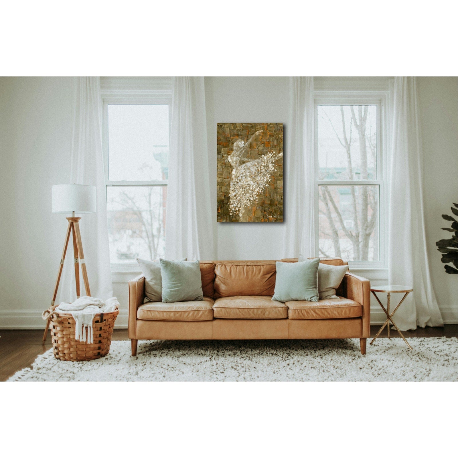 Ballet Art White Ballerina Art Brown Art canvas Abstract PRINT by Susanna Shap