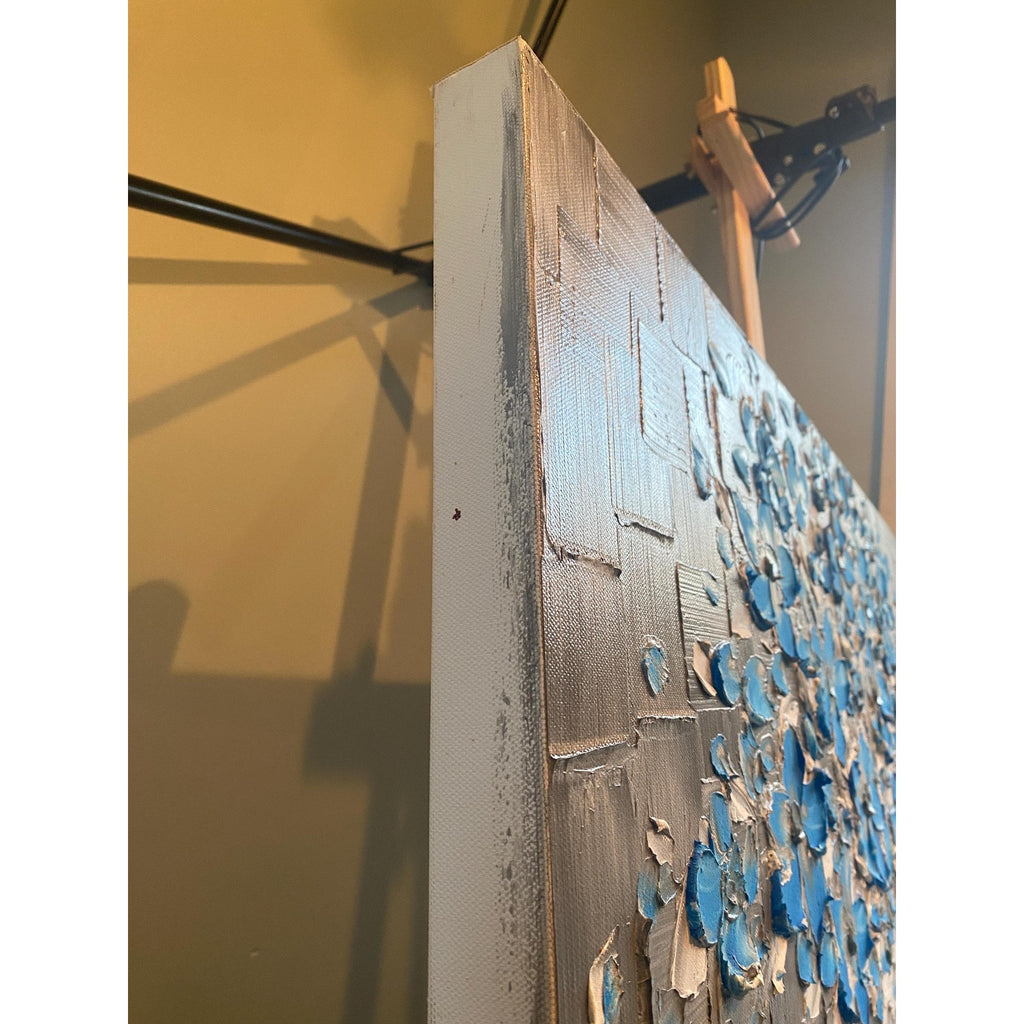 Original Blue flowers Painting Impasto still life bouquet in vase Textured palette knife Floral Art (24x36)