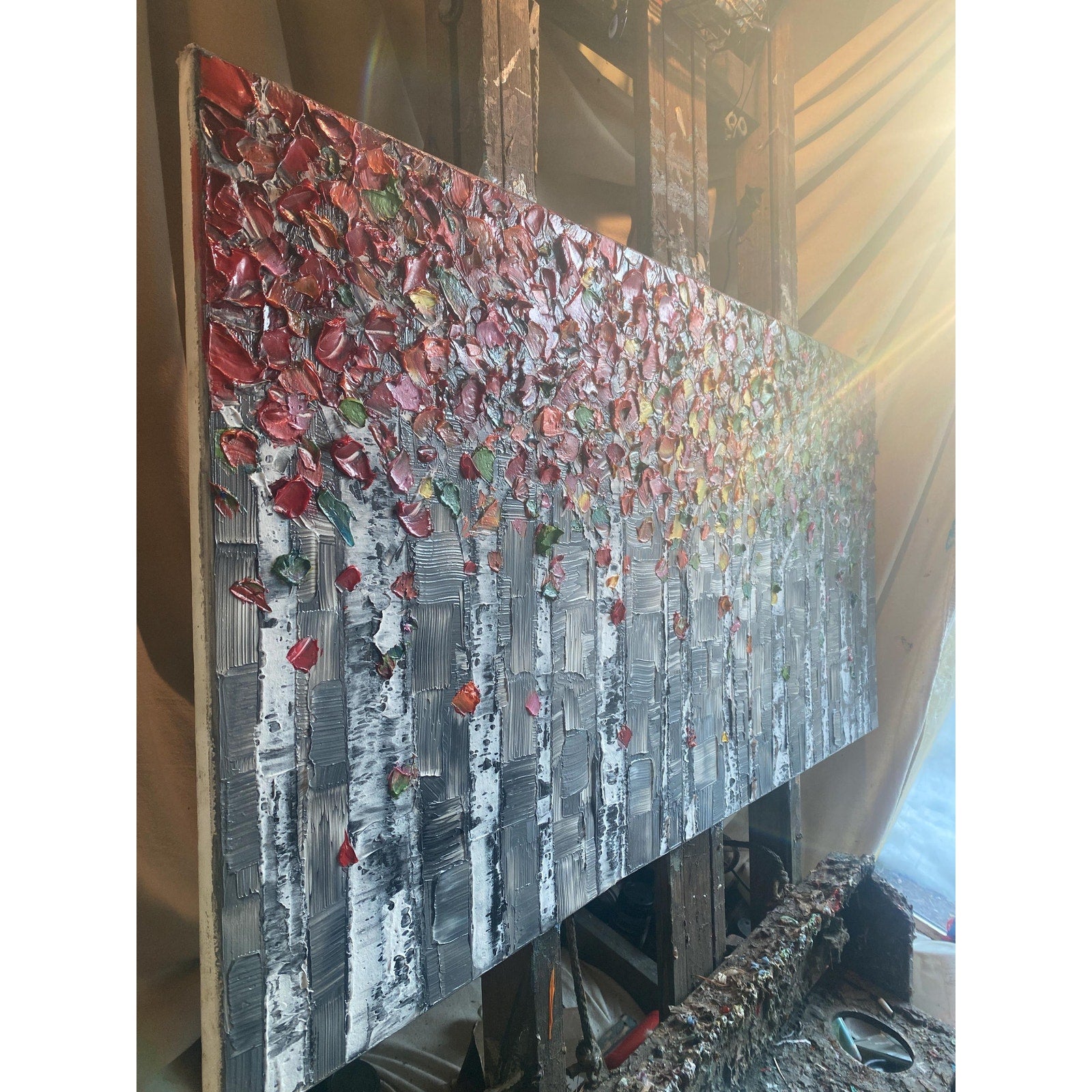 Original Textured Birch Trees Impasto Painting by Susanna Shap (48"x24")