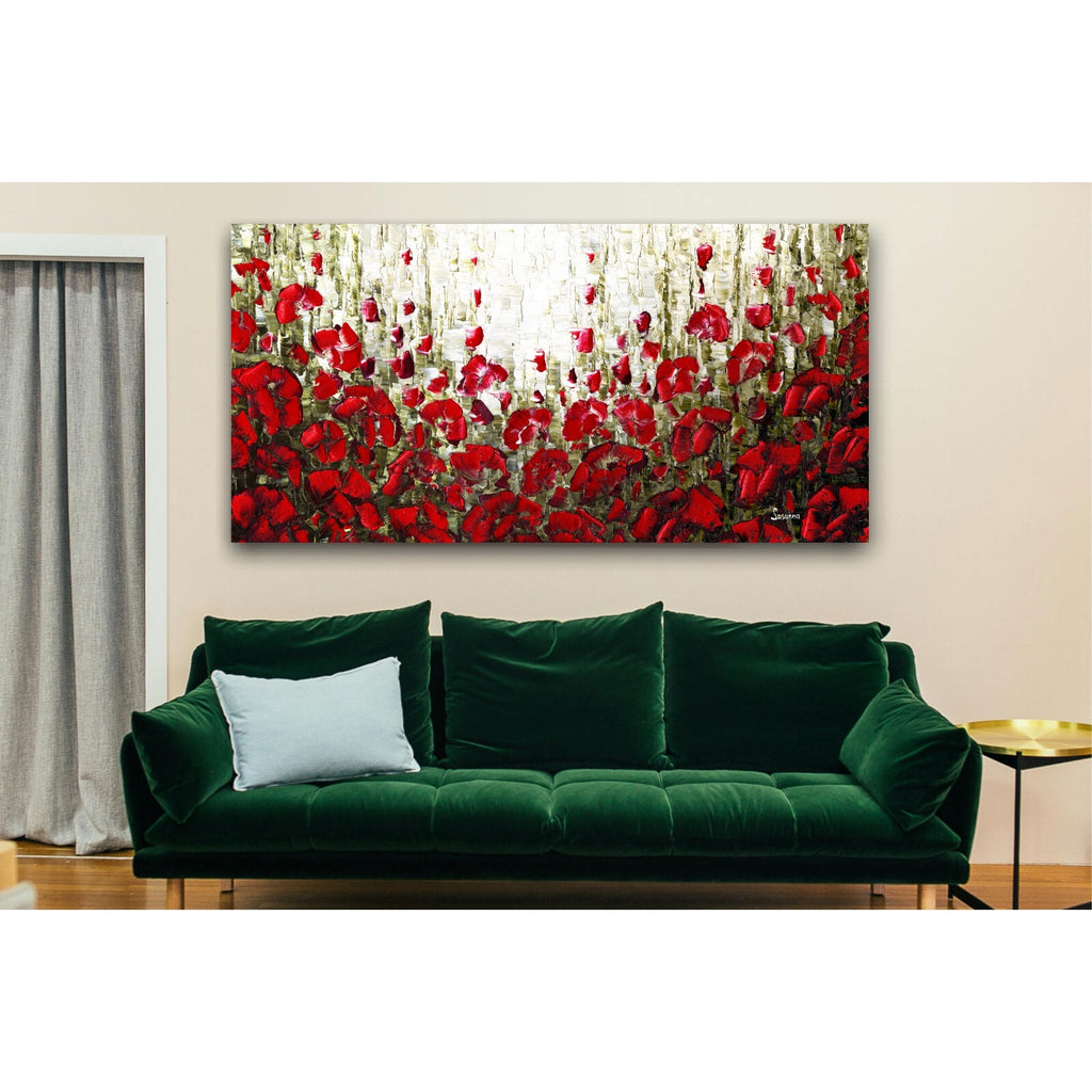 landscape art red poppy Large Abstract Wall Art Panoramic Canvas PRINT Susanna