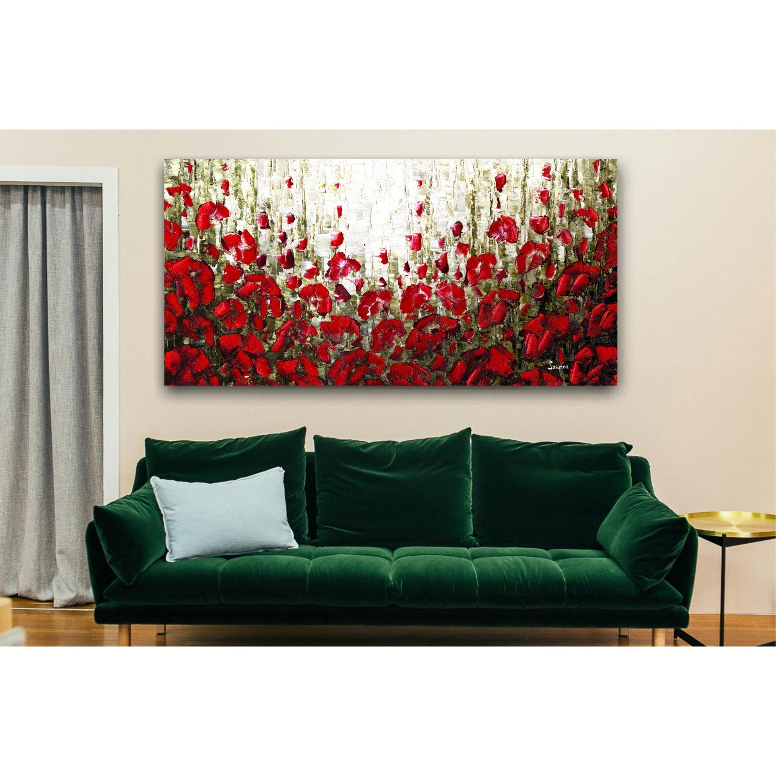 landscape art red poppy Large Abstract Wall Art Panoramic Canvas PRINT Susanna