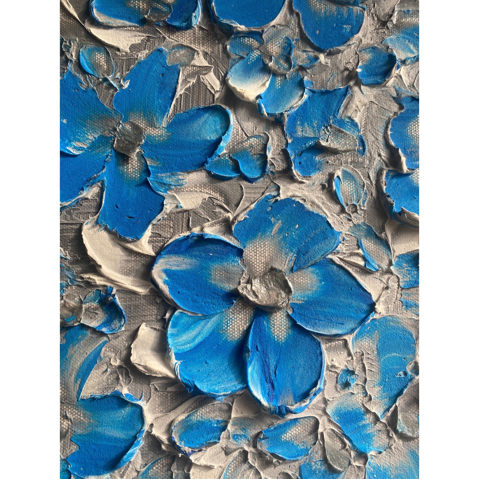 Original Blue flowers Painting Impasto still life bouquet in vase Textured palette knife Floral Art (24x36)