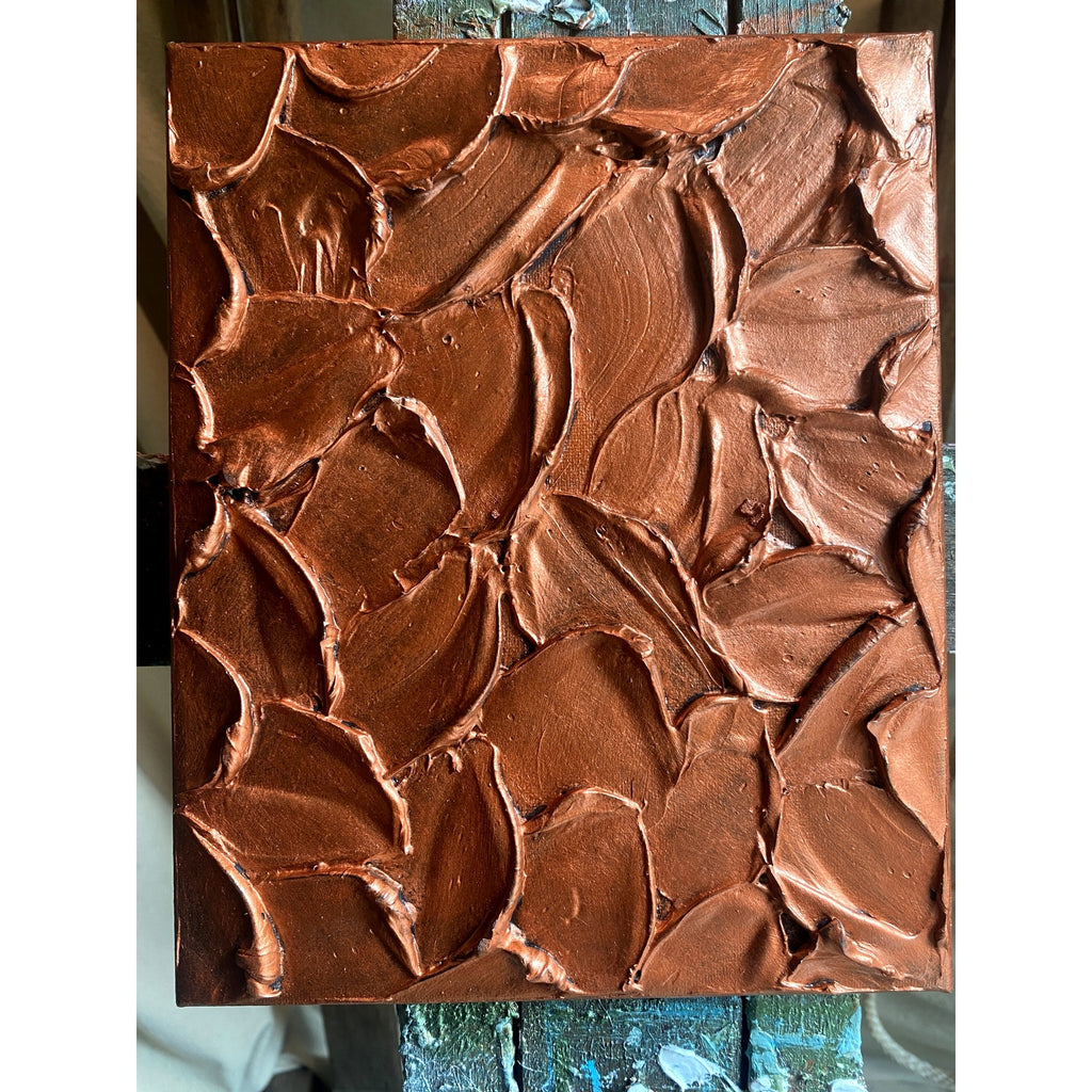 "copper" ORIGINAL Abstract Textured Gold painting, Metallic Palette knife Impasto Textured, Small 8" x 10"