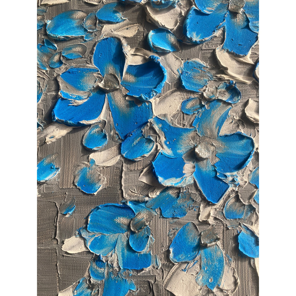 Original Blue flowers Painting Impasto still life bouquet in vase Textured palette knife Floral Art (24x36)