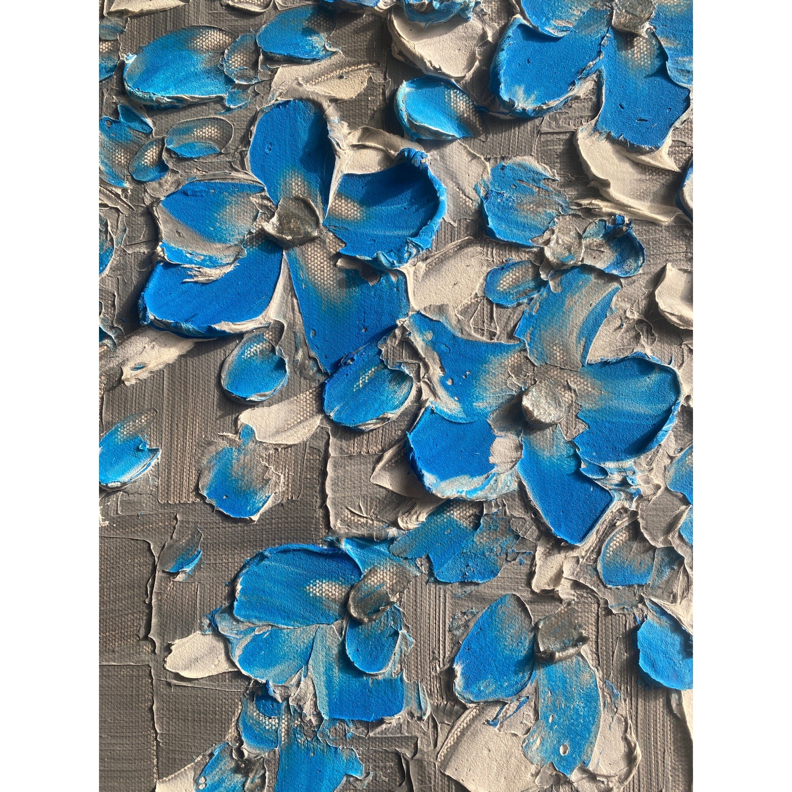 Original Blue flowers Painting Impasto still life bouquet in vase Textured palette knife Floral Art (24x36)