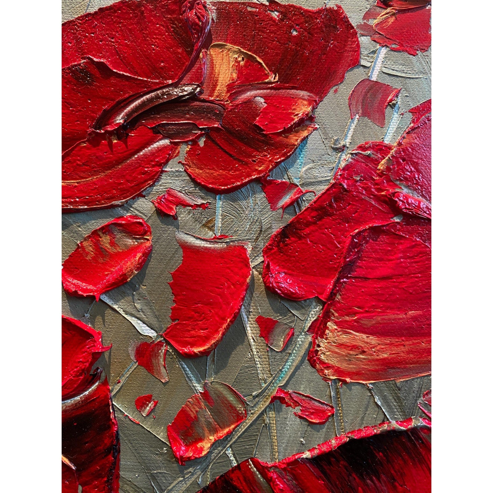 red poppies ORIGINAL abstract floral oil painting flowers landscape impasto Texture Palette knife Wall Art 20x20" Susanna Shap