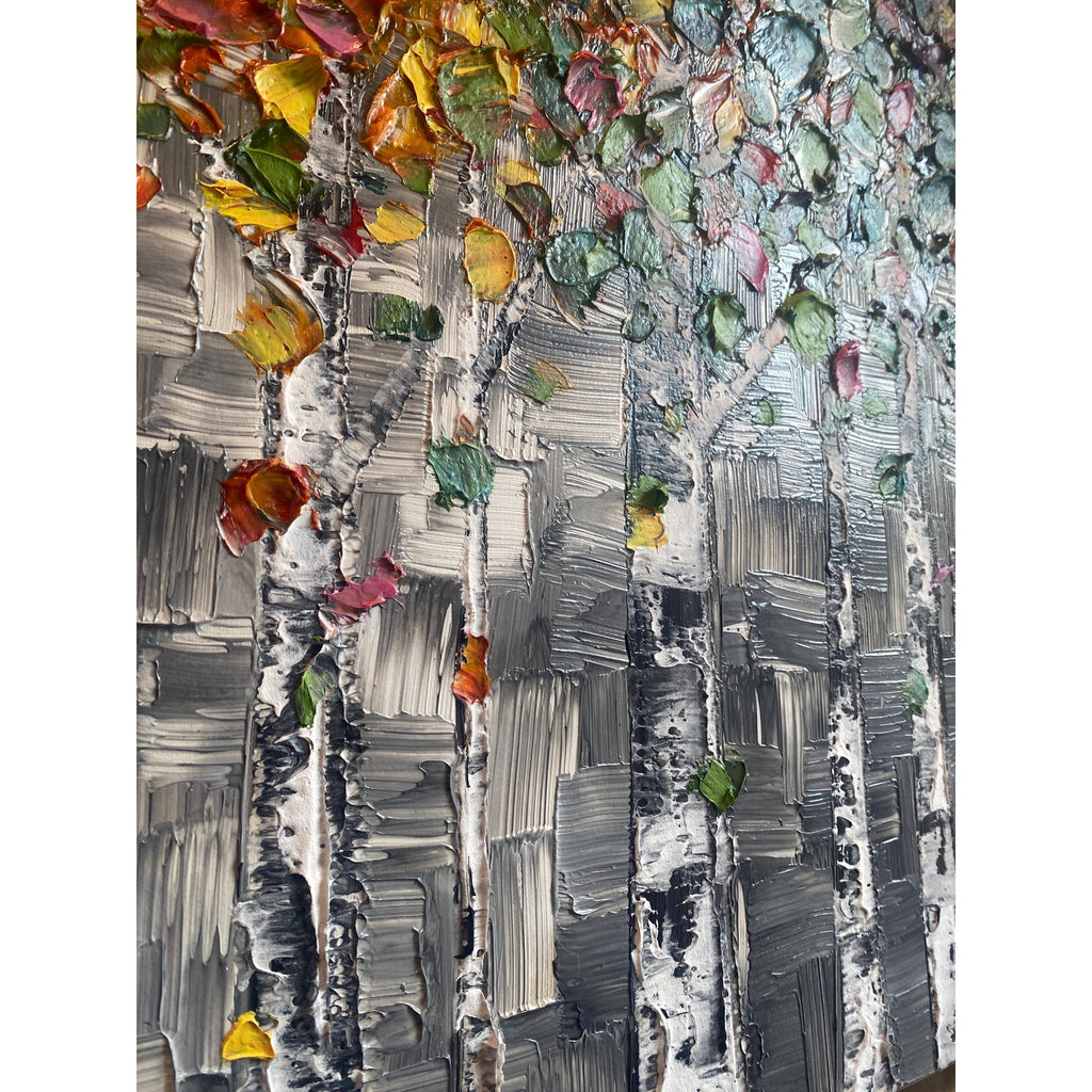 Original Textured Birch Trees Impasto Painting by Susanna Shap (48"x24")