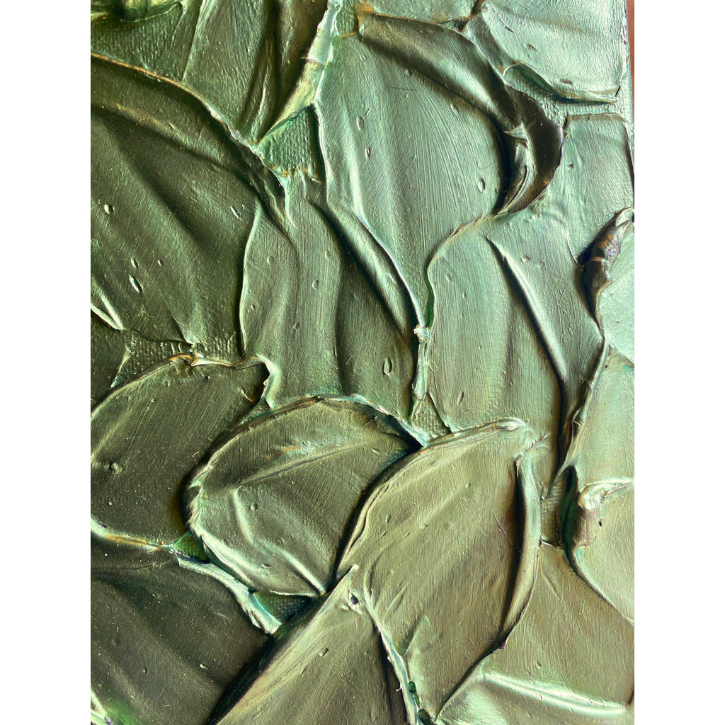 "Jade" Metallic Olive Green ORIGINAL Abstract Textured painting, Palette knife Impasto Art, Small 8"x10"