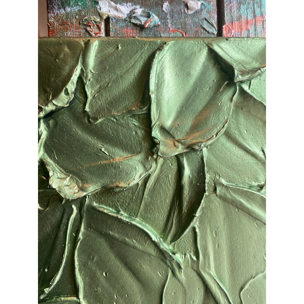 "Jade" Metallic Olive Green ORIGINAL Abstract Textured painting, Palette knife Impasto Art, Small 8"x10"