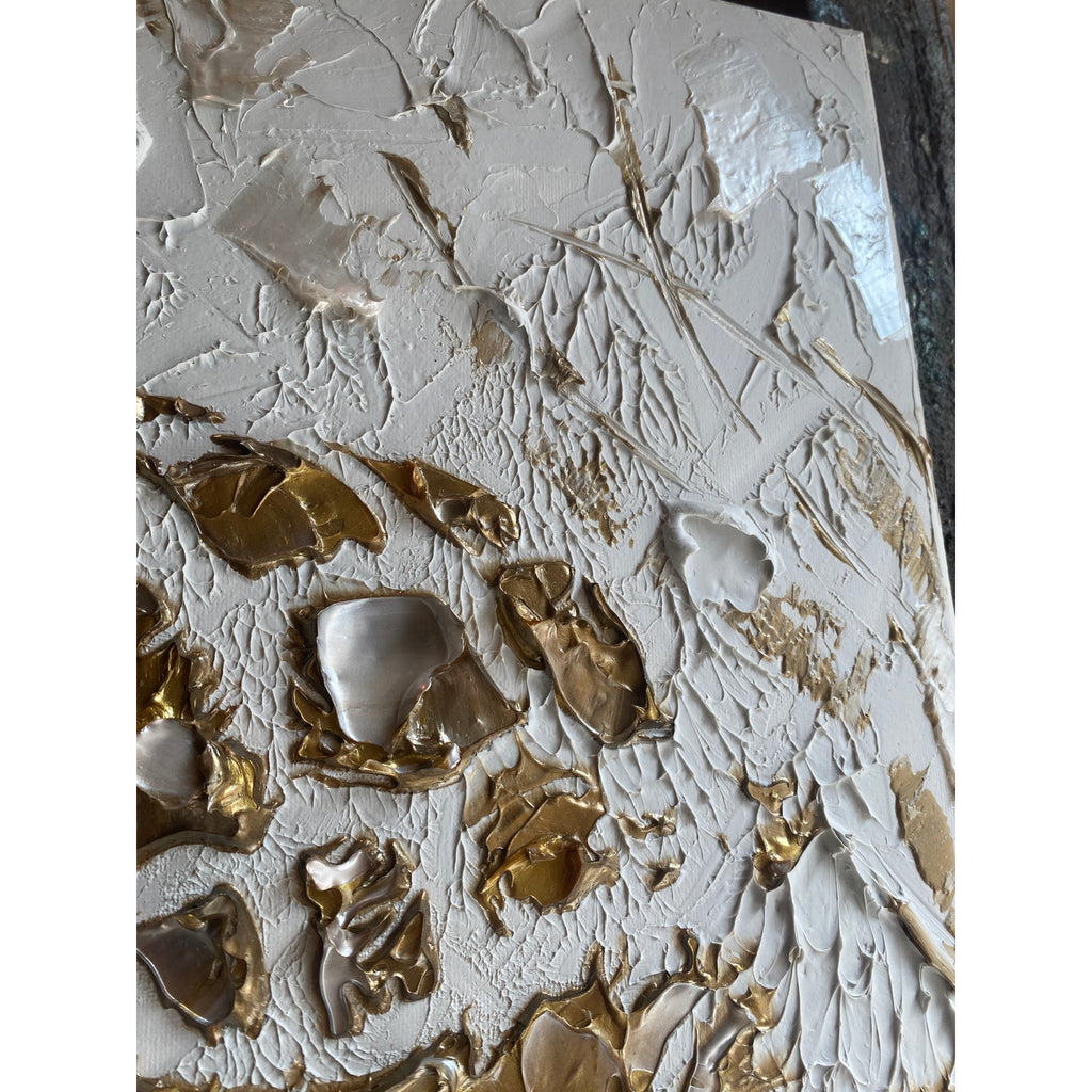 Turtle ORIGINAL Animal Art Abstract White & Gold Textured painting, Handmade Artwork Canvas wall art