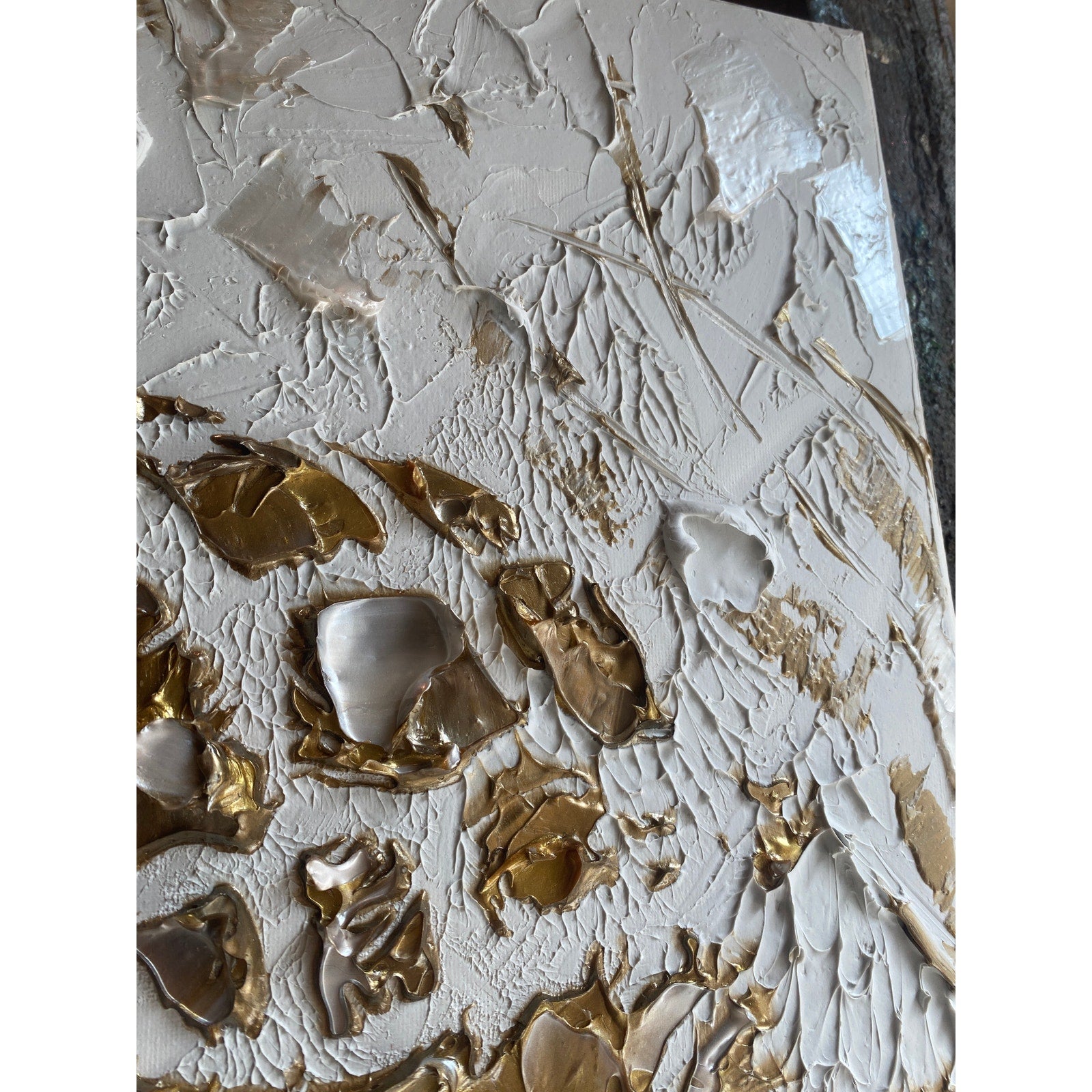 Turtle ORIGINAL Animal Art Abstract White & Gold Textured painting, Handmade Artwork Canvas wall art