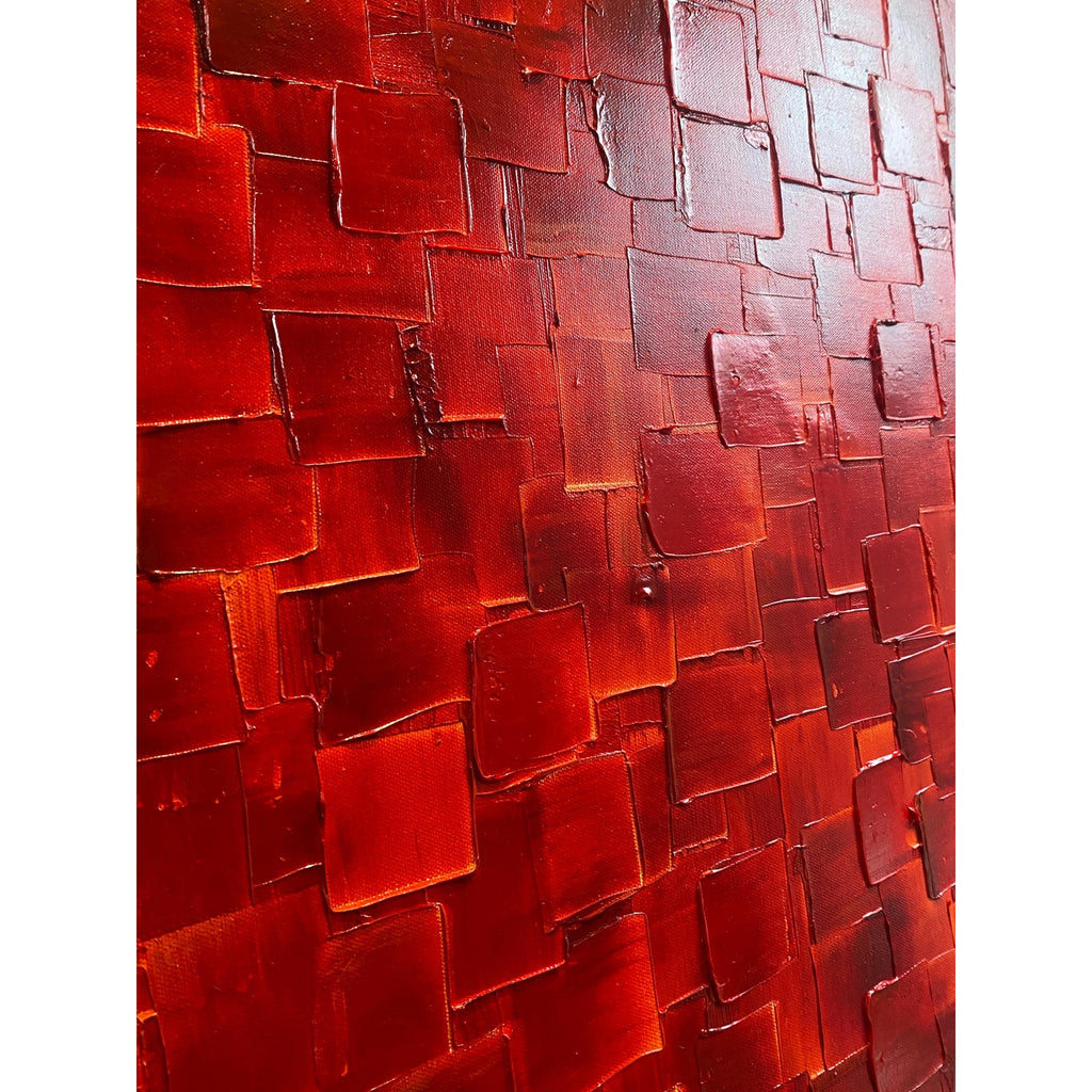 ORIGINAL Large Red Abstract painting, Squares, Geometric Textured 48"x24" Palette knife Art- by Susanna Shap