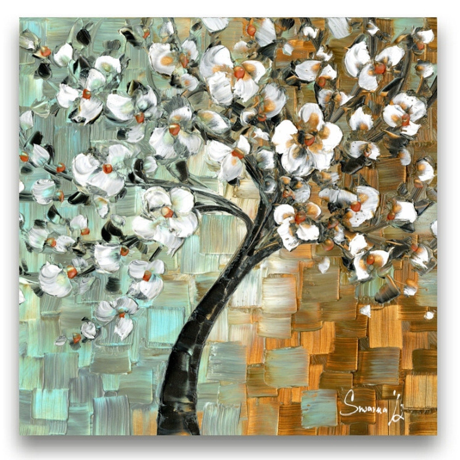 Tree Art Cherry Blossom Abstract Square Wall Art PRINT on canvas by Susanna Shap