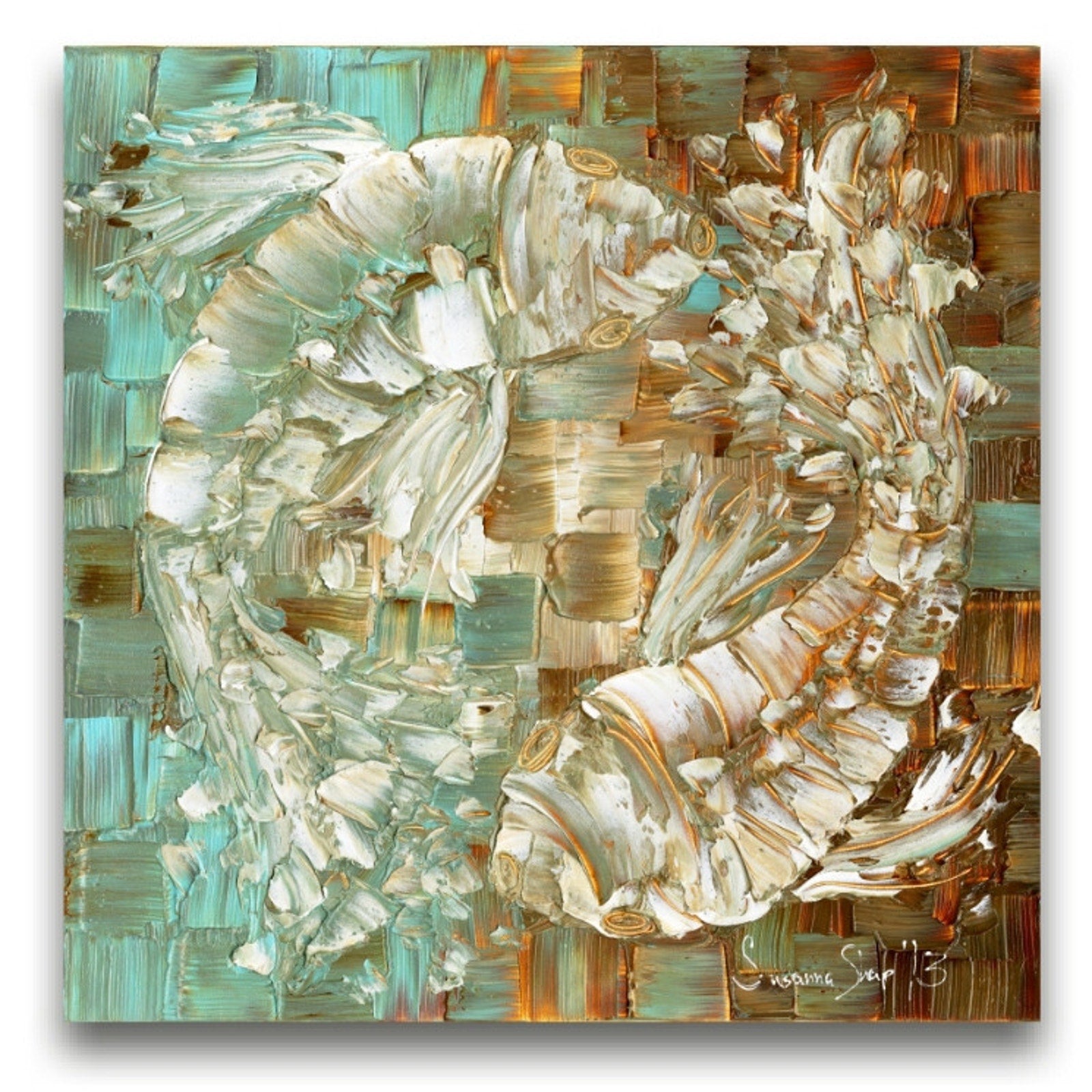 koi fish Art Blue Brown large Wall art PRINT on stretched canvas-susanna shap