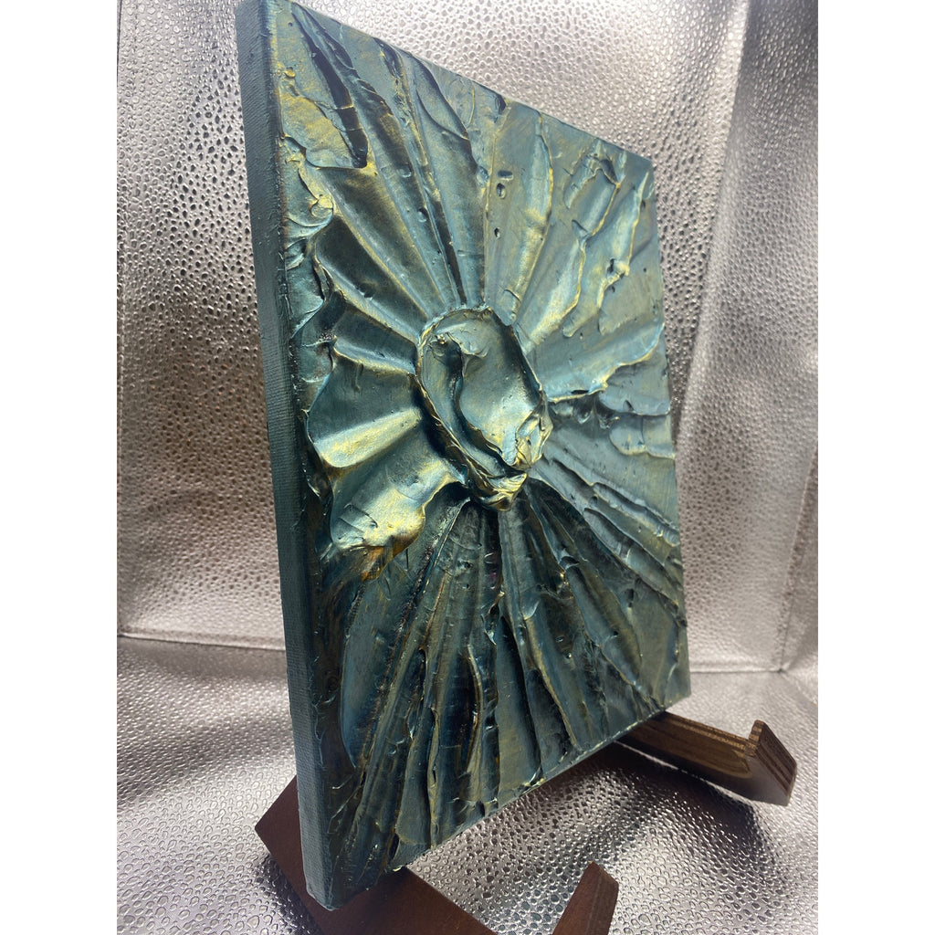 ORIGINAL Blue Gold Celestial Abstract Textured painting, Metallic Palette knife Impasto Art, Small 8" x 10"