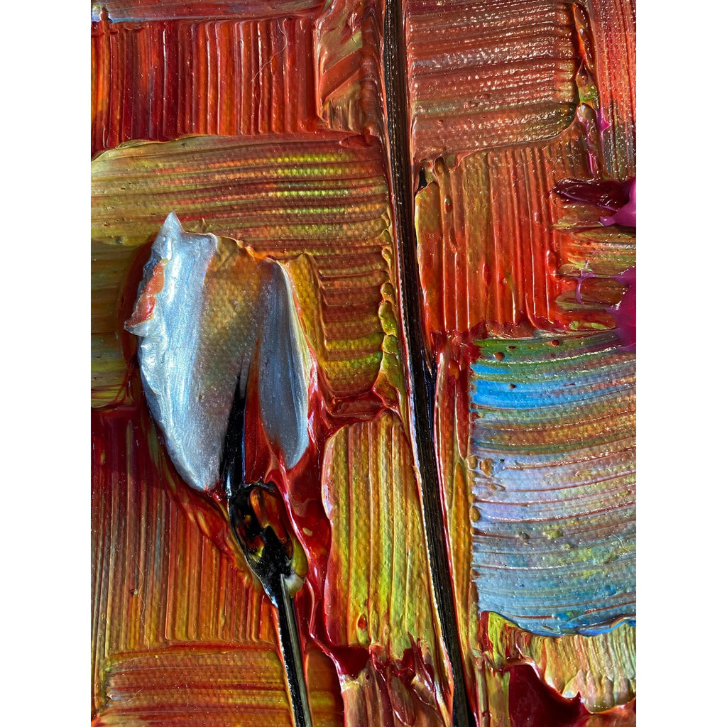 Original Silver Tulips Impasto Painting, Palette Knife Textured Art (20"x20")