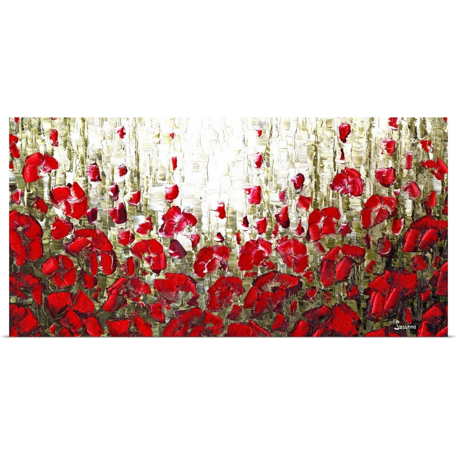 landscape art red poppy Large Abstract Wall Art Panoramic Canvas PRINT Susanna