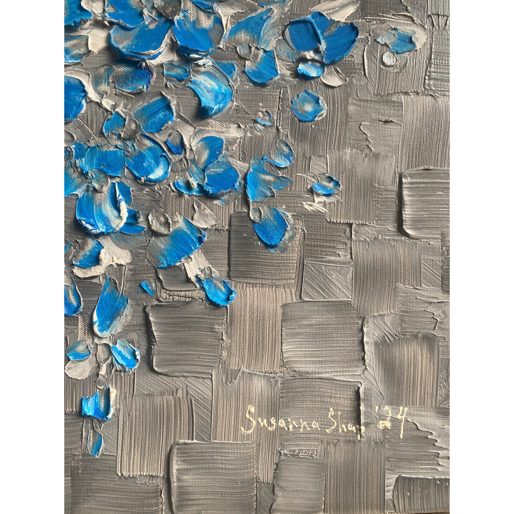 Original Blue flowers Painting Impasto still life bouquet in vase Textured palette knife Floral Art (24x36)