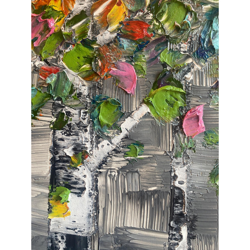 Original Textured Birch Trees Impasto Painting by Susanna Shap (48"x24")
