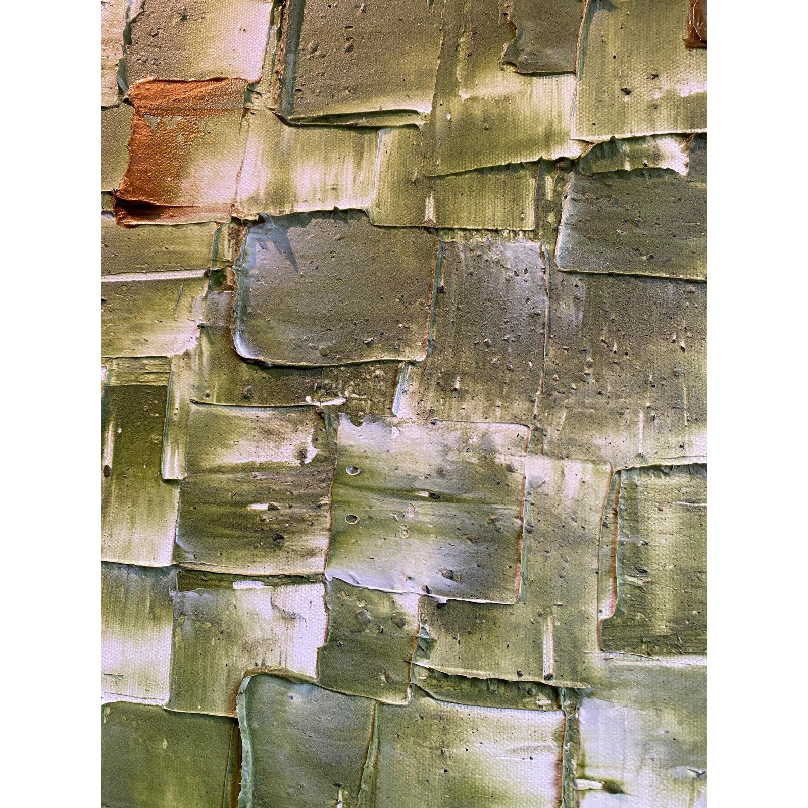 ORIGINAL Olive Green Large Abstract painting, Squares, Geometric Heavy Textured 48"x24" Palette knife Art- by Susanna Shap