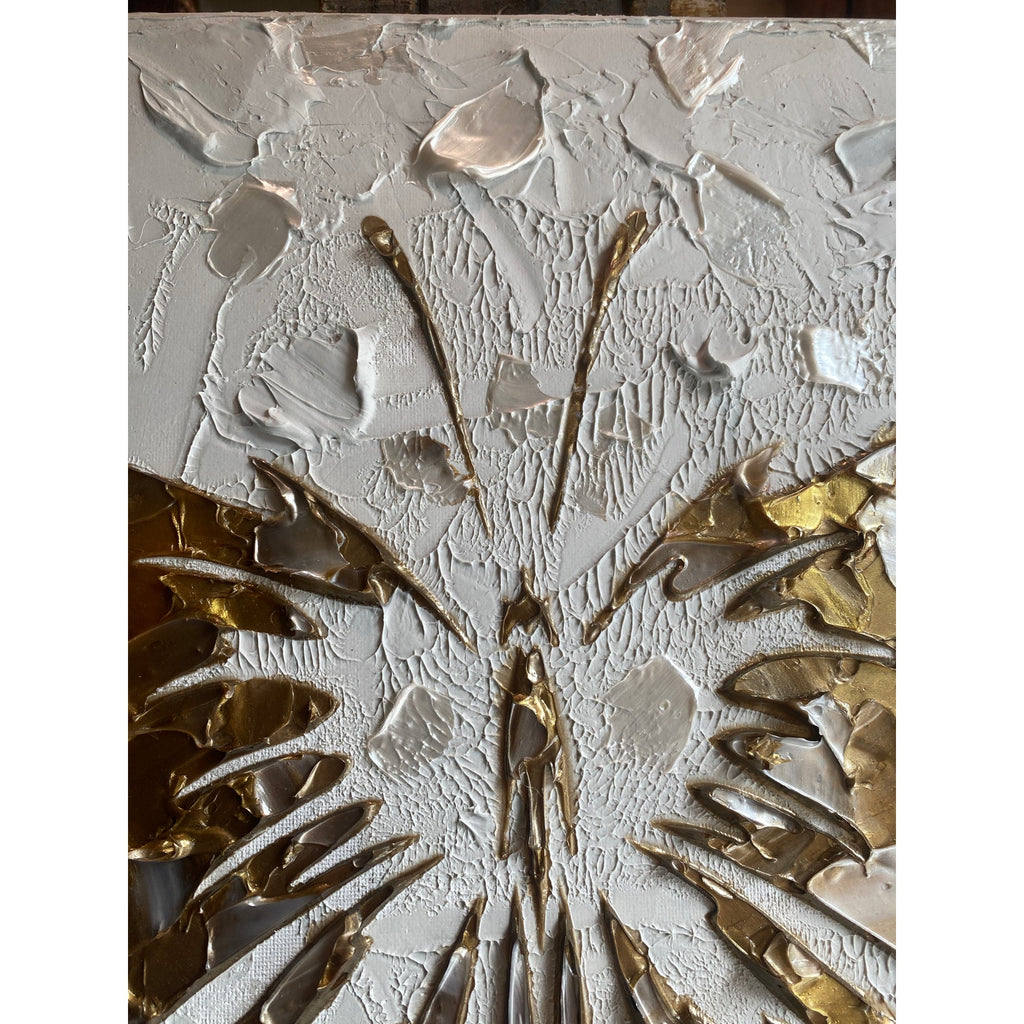 Butterfly Fairy ORIGINAL Art Abstract White & Gold Textured painting, HandMade Artwork Canvas wall art  16x20"