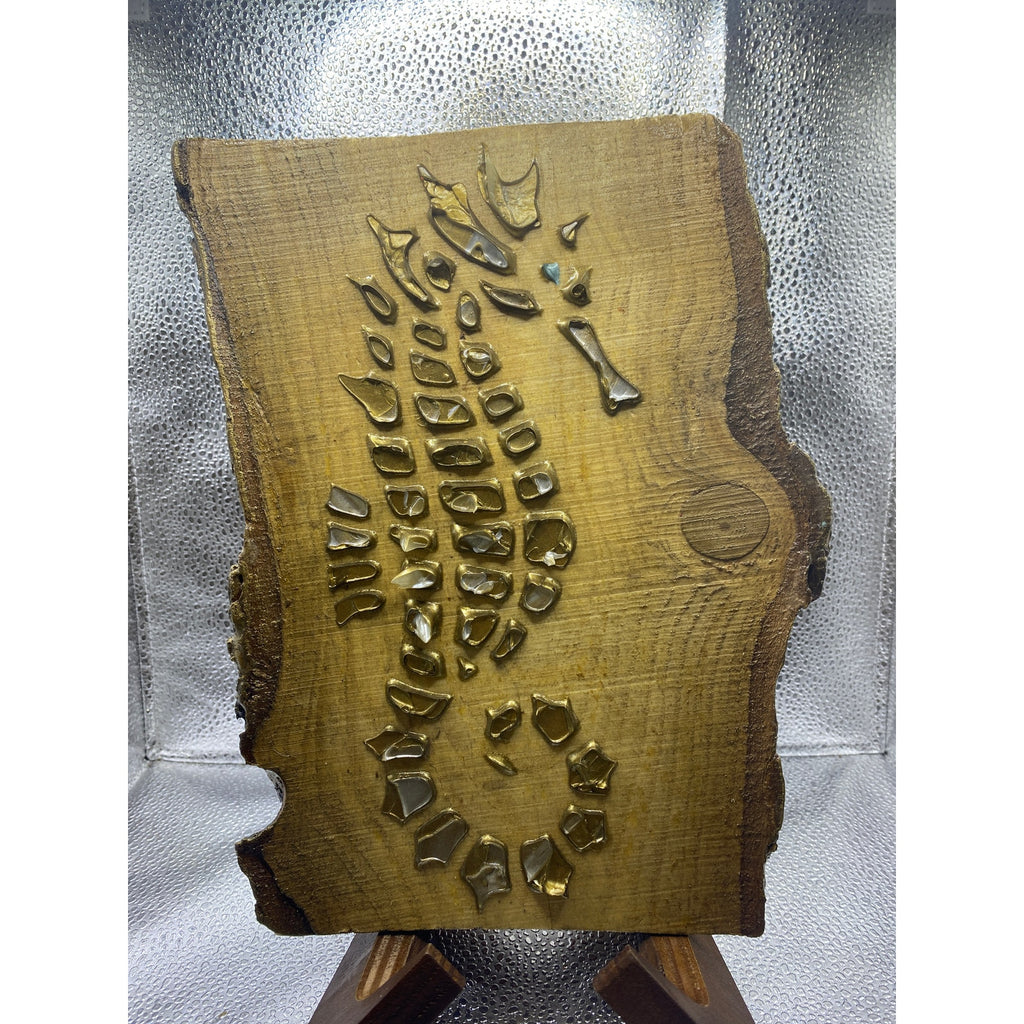 ORIGINAL Small Gold Seahorse painting, impasto tactile textured art on wood- by Susanna Shap